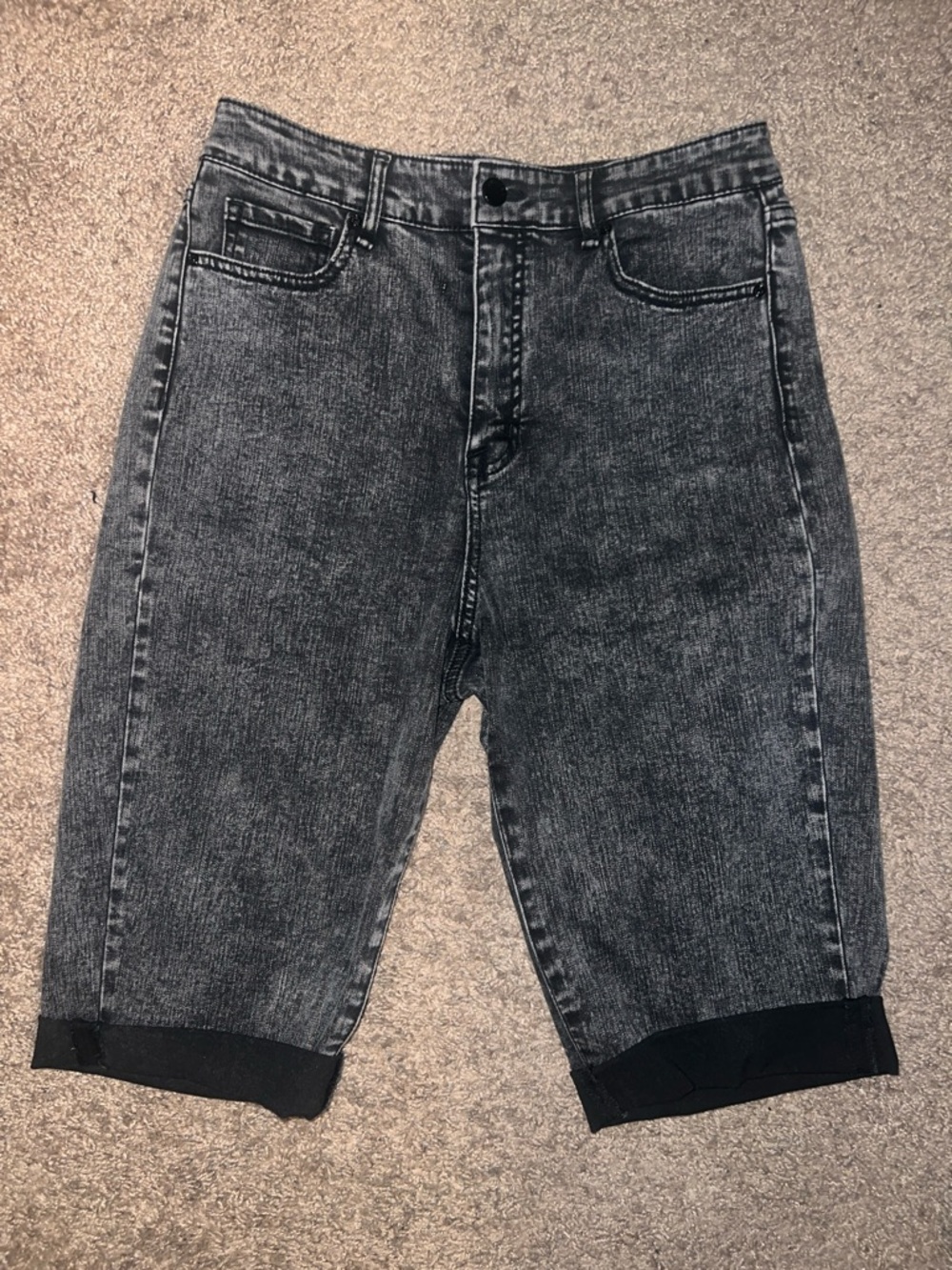 High-Waist Black Washed Denim Shorts for Women